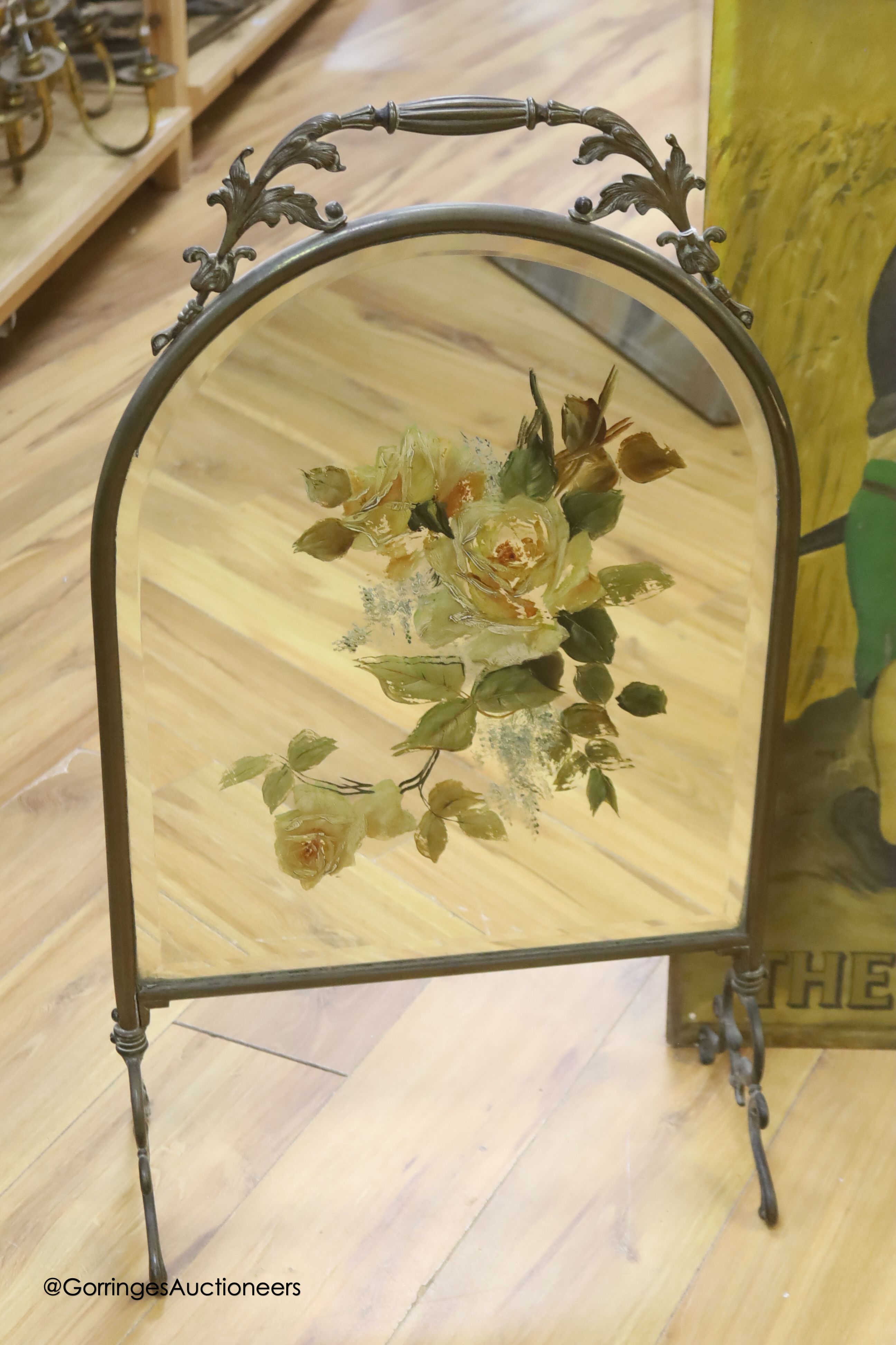 An advertising sign for The Haycutters Inn, Friary Meux, 81 x 112cm, and a mirrored fire screen